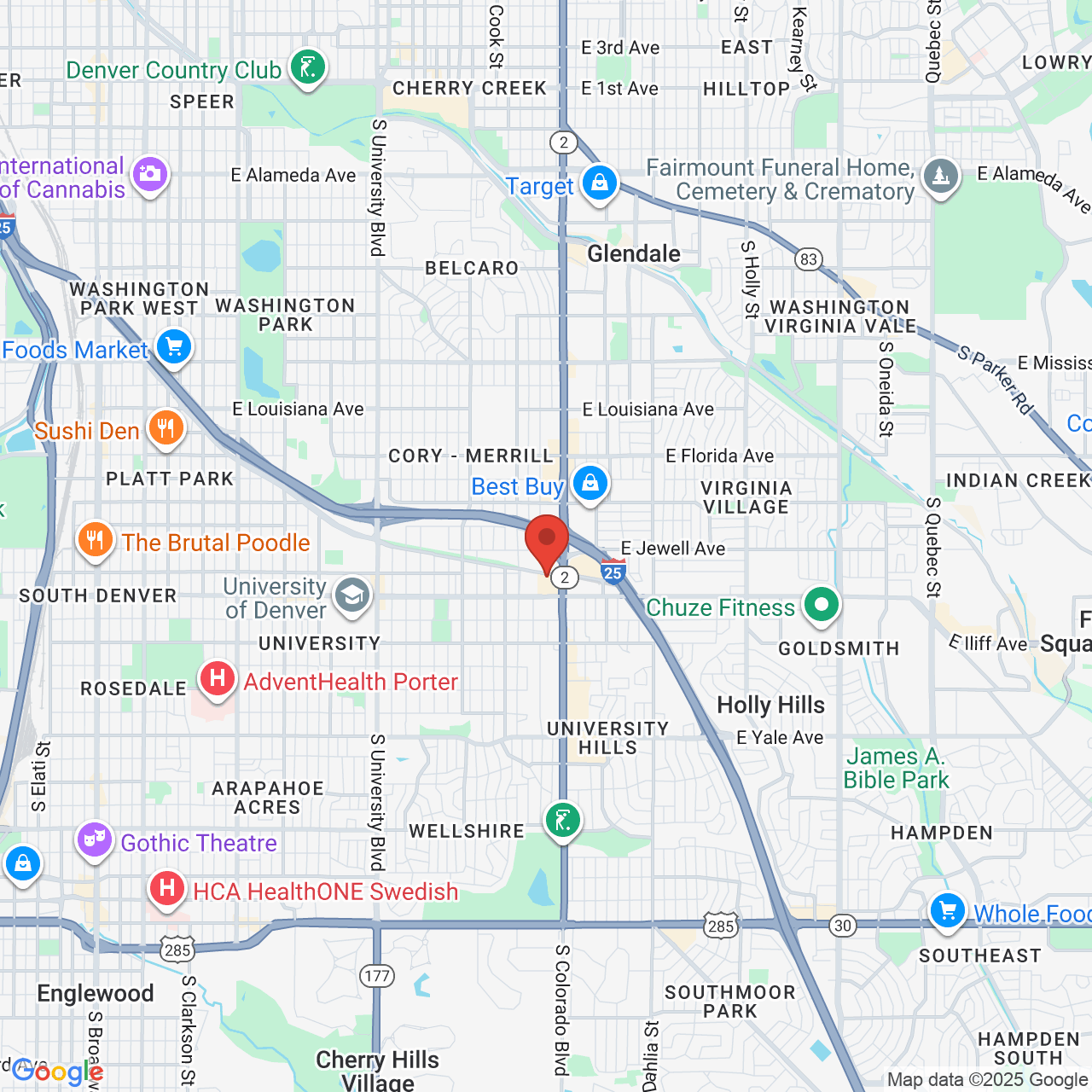 Google map image of our location in 3970 Buchtel Blvd Denver, CO